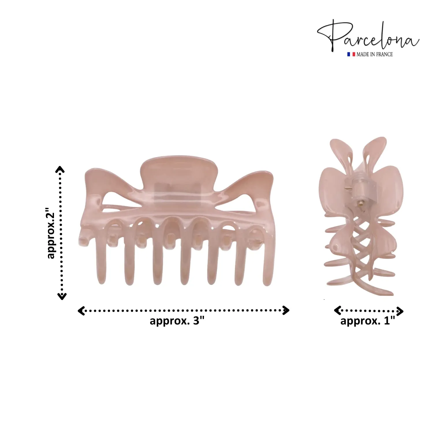 Parcelona French Classic Medium 3" Celluloid No Slip Grip Jaw Hair Claw Durable Styling Hair Accessories Women Strong Hold Girls Hair Claw Clips, Made in France (Blush Pink-Tortoise Shell)