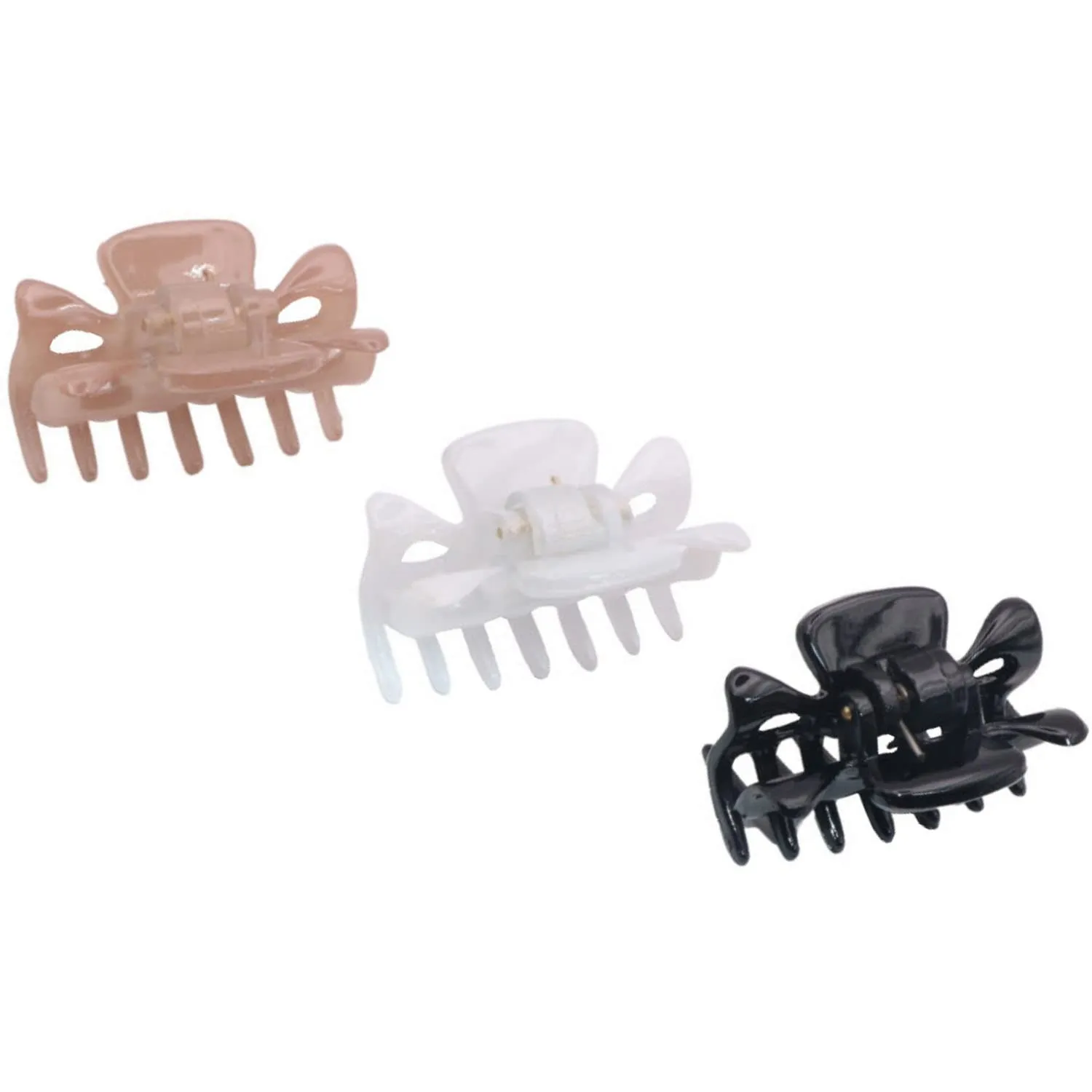 Parcelona French Classic Very Small 1 1/2" Claw Clips with Tight Spring Set of 3 Girls Hair Jaw Claw Clips Durable Styling Women Hair Accessories, Made in France (Blush Pink Black White)