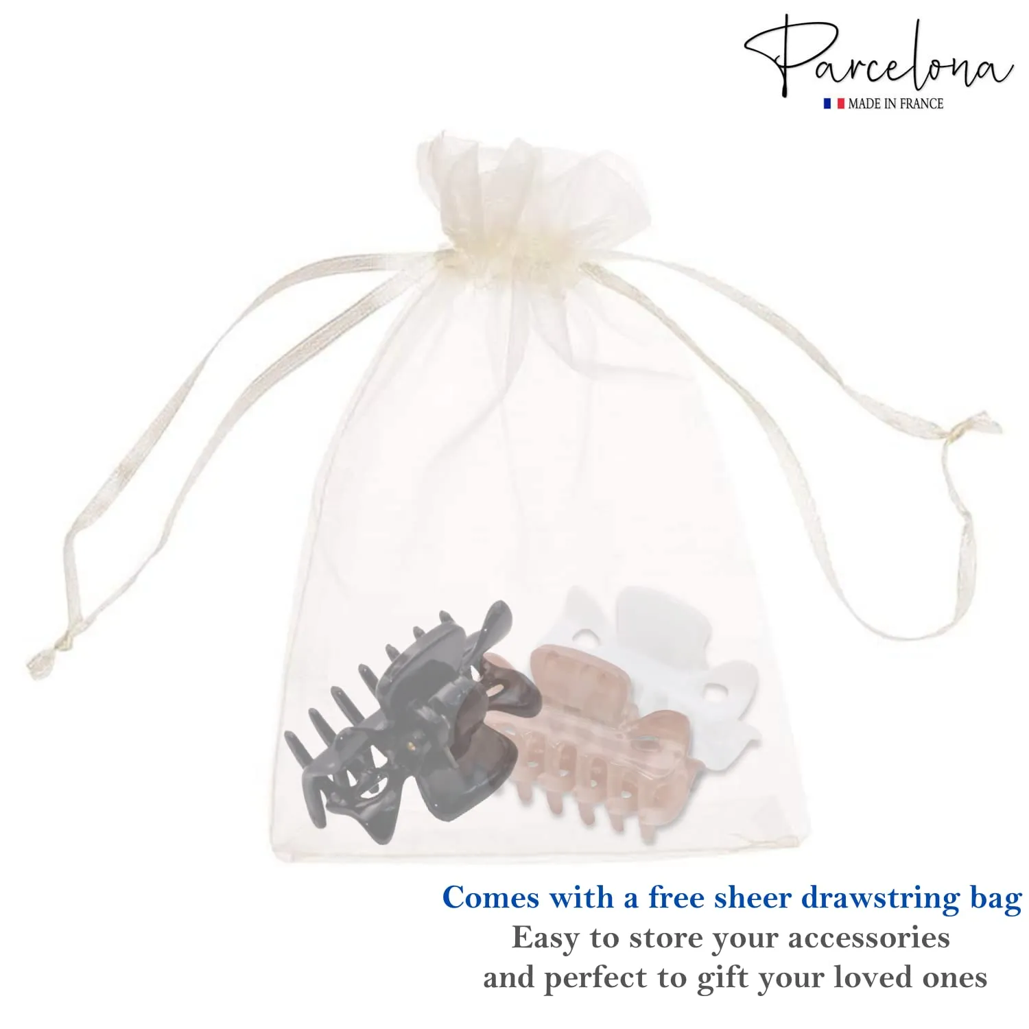 Parcelona French Classic Very Small 1 1/2" Claw Clips with Tight Spring Set of 3 Girls Hair Jaw Claw Clips Durable Styling Women Hair Accessories, Made in France (Blush Pink Black White)