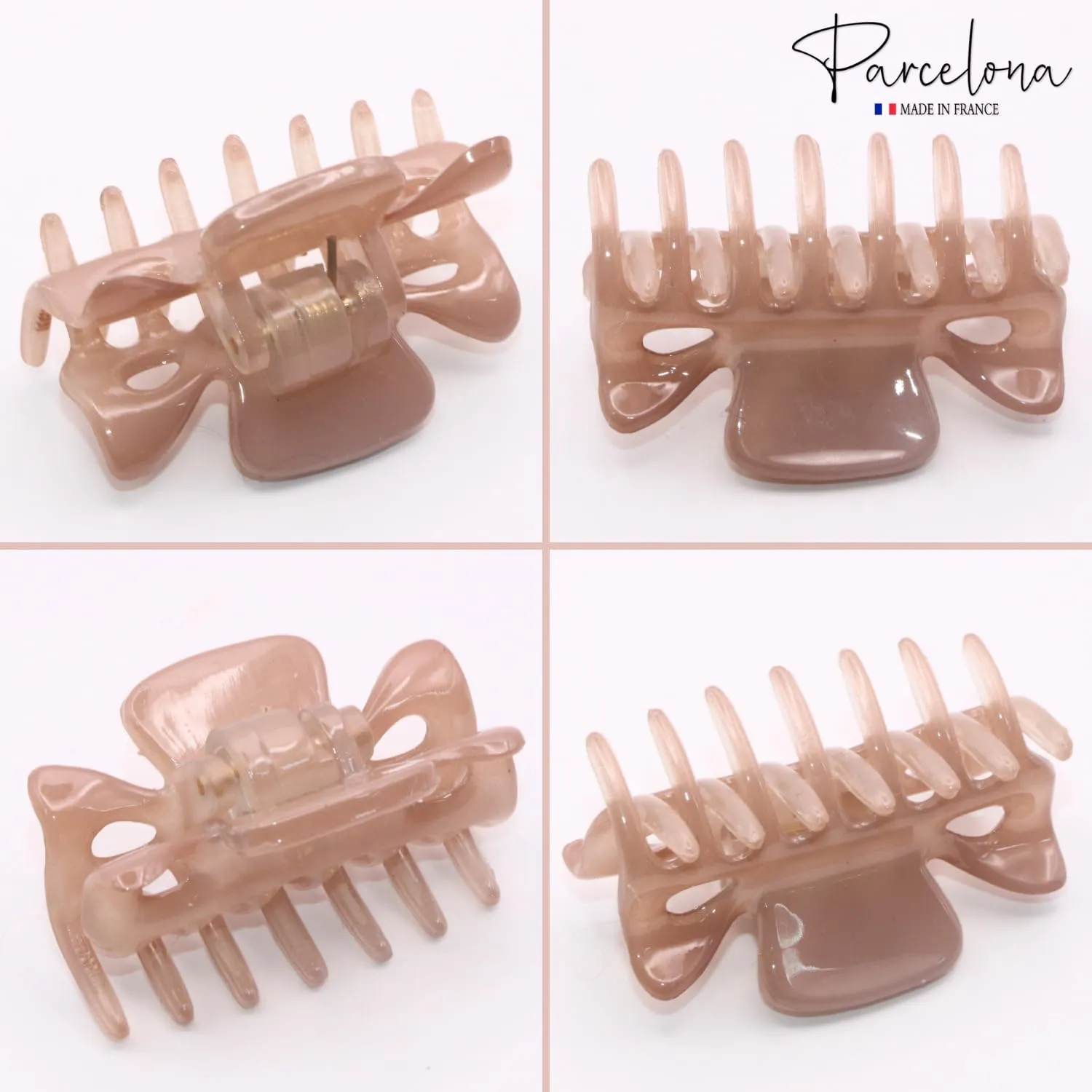 Parcelona French Classic Very Small 1 1/2" Claw Clips with Tight Spring Set of 3 Girls Hair Jaw Claw Clips Durable Styling Women Hair Accessories, Made in France (Blush Pink)