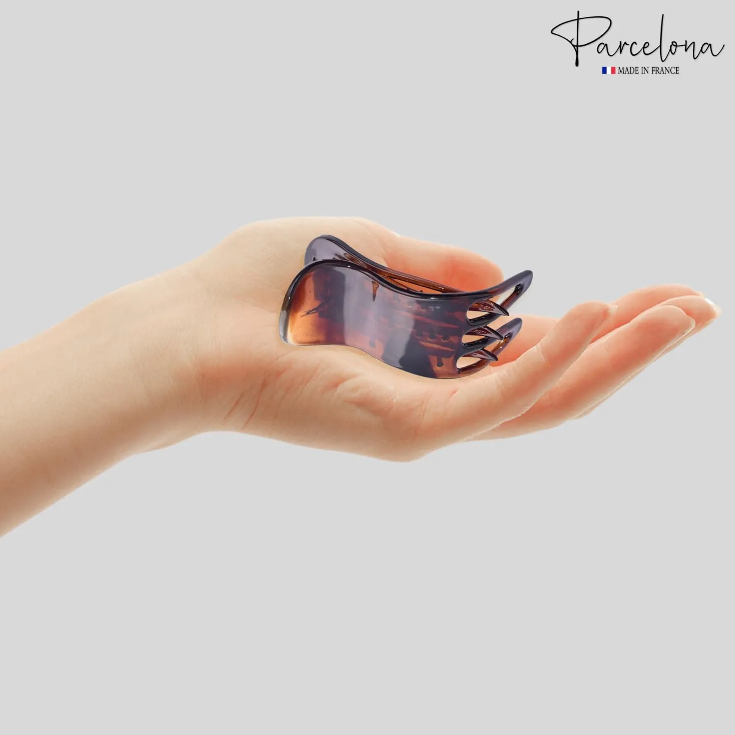 Parcelona French Simply Bear Paw Medium 3” Celluloid Acetate Set of 2 Side Slide In Jaw Yoga Fine Hair Claw Clip for Women and Girls (Blush Pink and Brown)