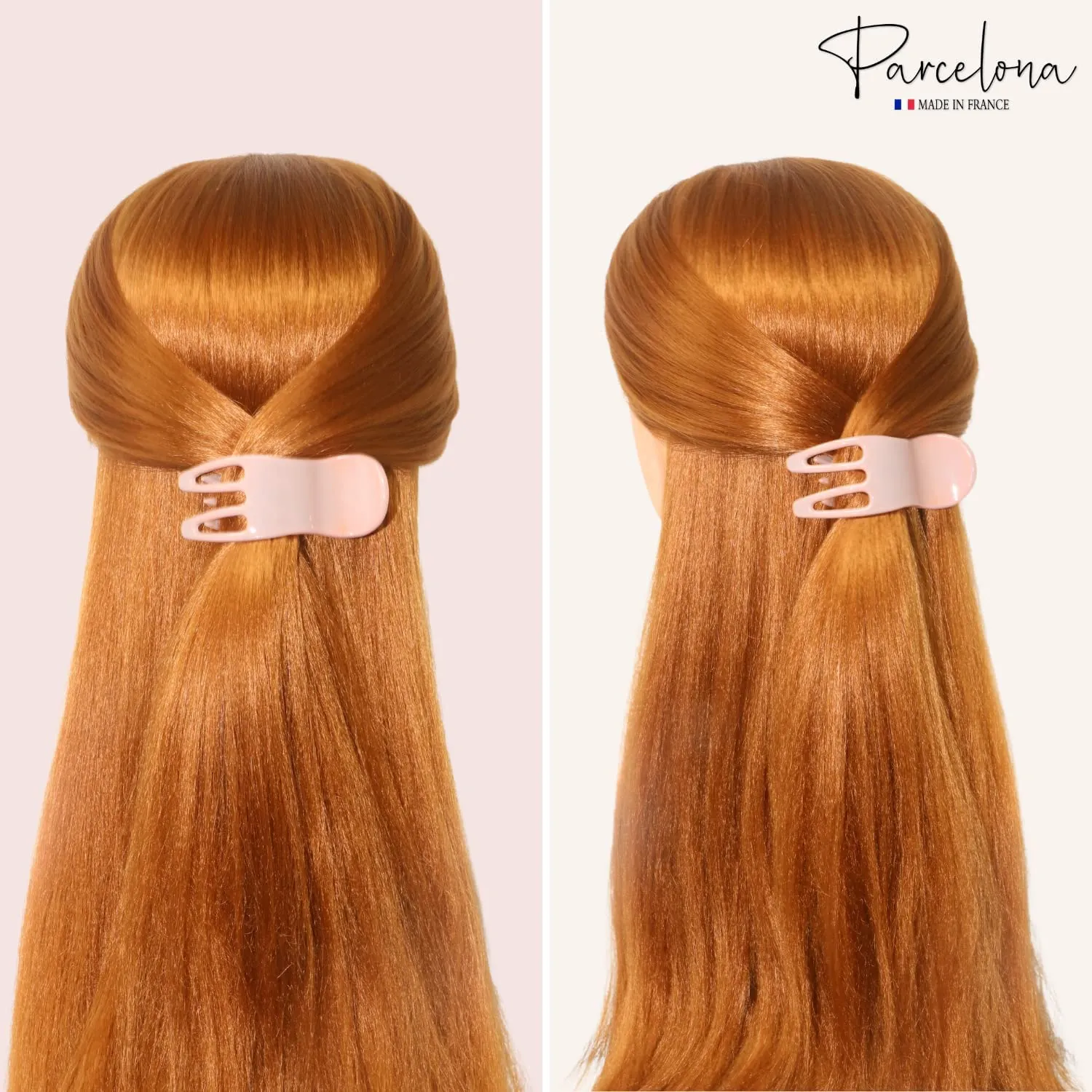 Parcelona French Simply Bear Paw Medium 3” Celluloid Acetate Set of 2 Side Slide In Jaw Yoga Fine Hair Claw Clip for Women and Girls (Blush Pink and Brown)