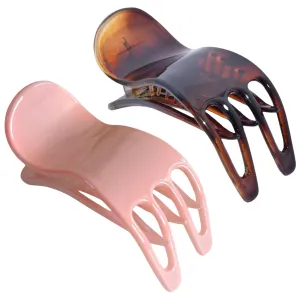 Parcelona French Simply Bear Paw Medium 3” Celluloid Acetate Set of 2 Side Slide In Jaw Yoga Fine Hair Claw Clip for Women and Girls (Blush Pink and Brown)
