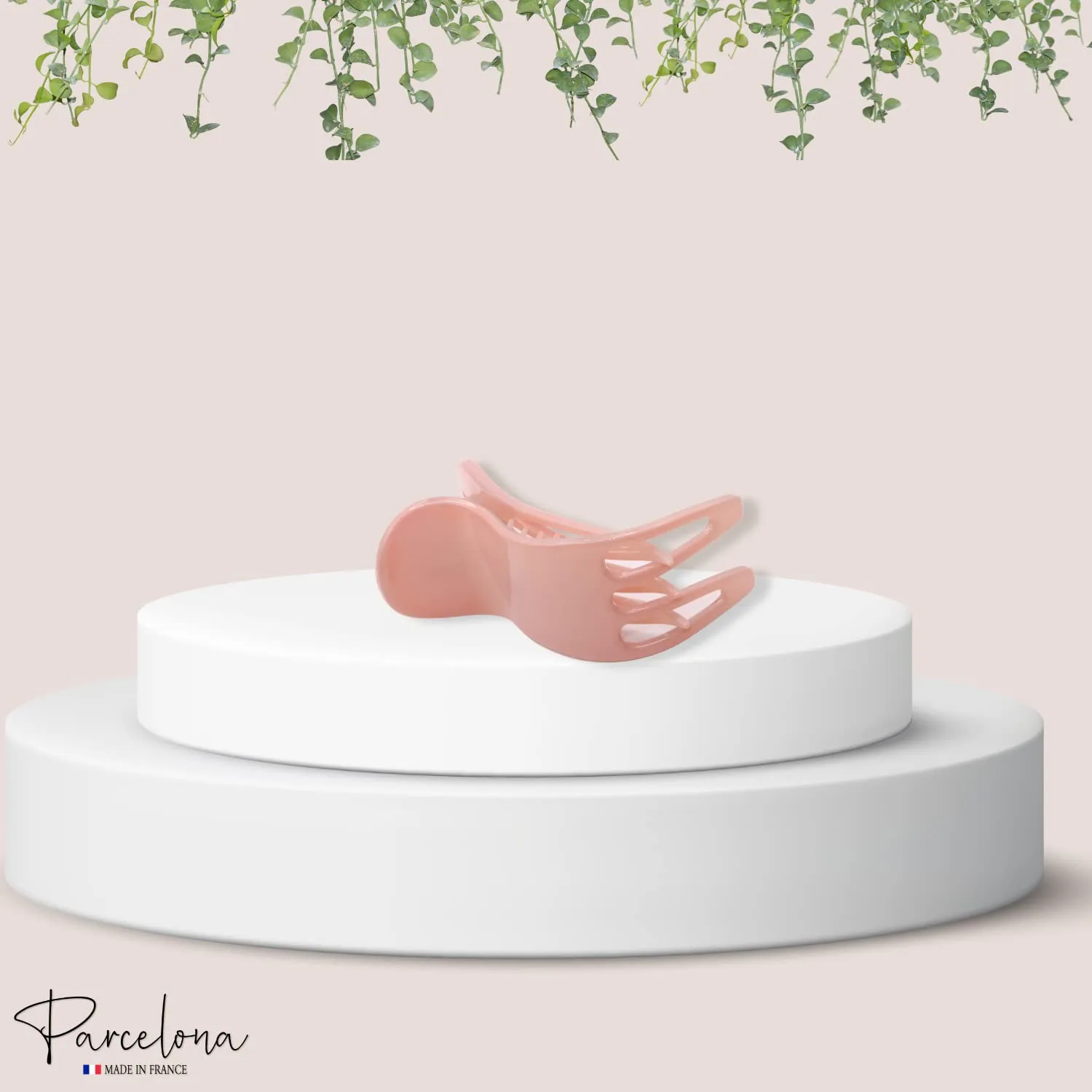 Parcelona French Simply Bear Paw Medium 3” Celluloid Non Slip Side Slide In Jaw Yoga for Fine Hair Fashion Durable Styling Women Hair Accessories Claw Clip for Girls, Made in France (Blush Pink)