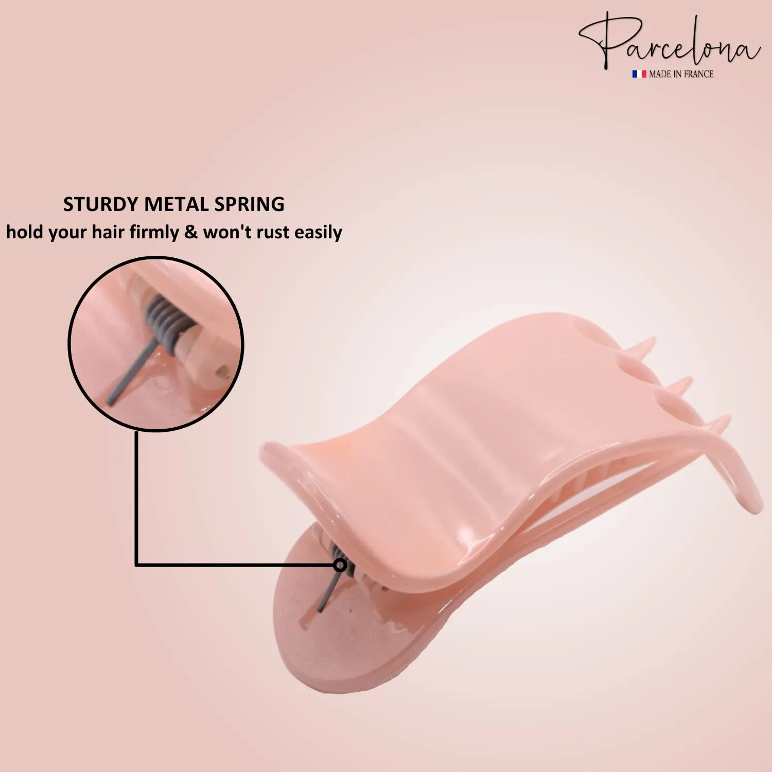 Parcelona French Simply Bear Paw Medium 3” Celluloid Non Slip Side Slide In Jaw Yoga for Fine Hair Fashion Durable Styling Women Hair Accessories Claw Clip for Girls, Made in France (Blush Pink)