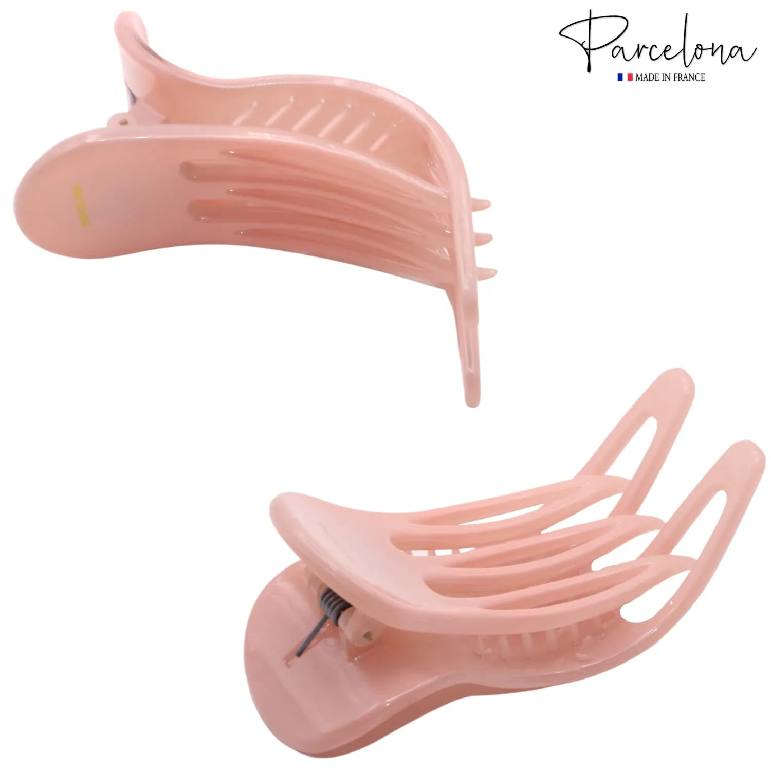 Parcelona French Simply Bear Paw Medium 3” Celluloid Non Slip Side Slide In Jaw Yoga for Fine Hair Fashion Durable Styling Women Hair Accessories Claw Clip for Girls, Made in France (Blush Pink)