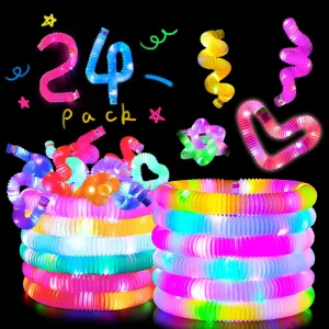 Party Spot! 24 Pack Light up Pop Tubes, Glow In The Dark Party Supplies, Glow Sticks Toddler Sensory Toys, Back to School Supplies, Back to School Gifts, Birthday Party favors Stocking Stuffers Birthday Party Return Gifts