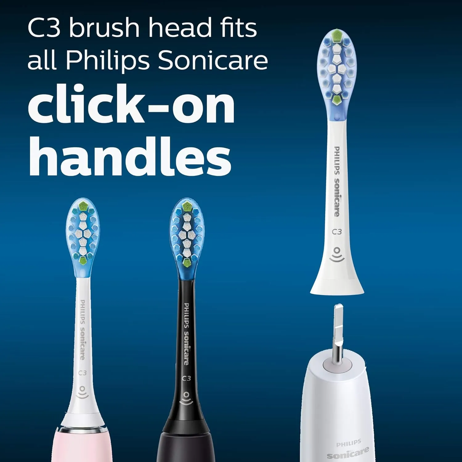 Philips Sonicare C3 2-in-1 Plaque Removal Whitening Brush Heads, Genuine Replacement Toothbrush Heads, White, 2 Pack, HX9042/65