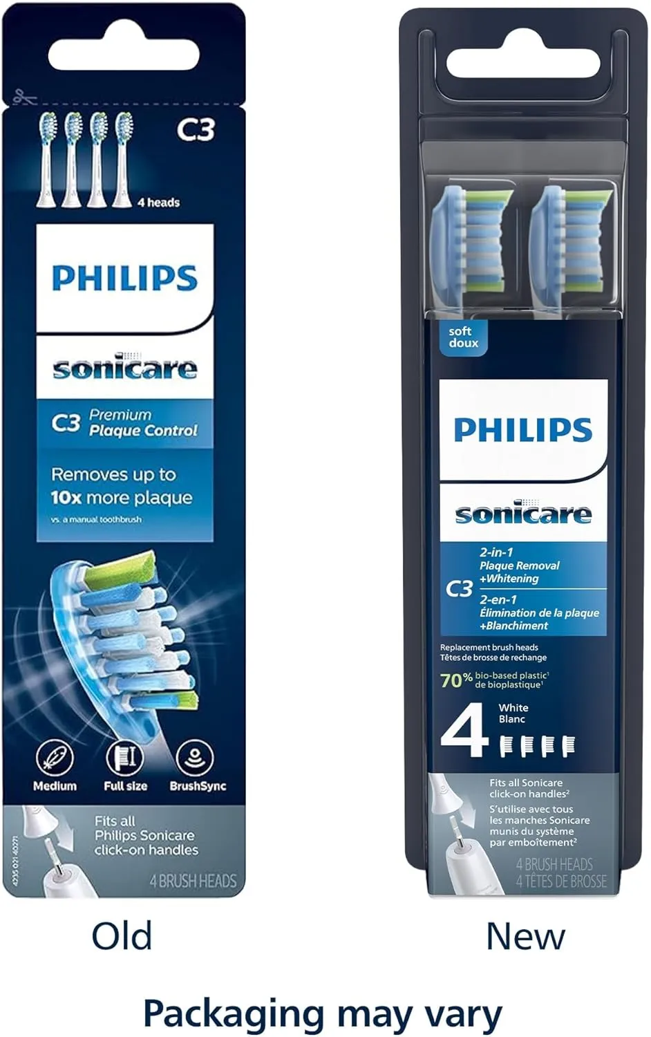 Philips Sonicare Genuine C3 Premium Plaque Control Toothbrush Heads, 4 Brush Heads, White, HX9044/65