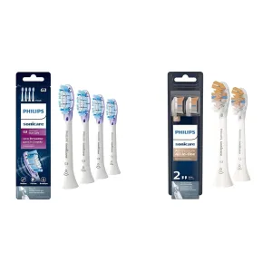 Philips Sonicare Genuine G3 Premium Gum Care Replacement Toothbrush Heads, 4 Brush Heads, White, HX9054/65 & Genuine A3 Premium All-in-One Replacement Toothbrush Heads, 2 Brush Heads, White, HX9092/65