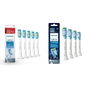 Philips Sonicare Genuine SimplyClean Replacement Toothbrush Heads, 5 Brush Heads, White, HX6015/03 & Genuine C3 Premium Plaque Control Toothbrush Heads, 4 Brush Heads, White, HX9044/65