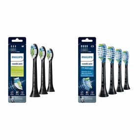 Philips Sonicare Genuine W DiamondClean Toothbrush Heads, 3 Brush Heads, Black, HX6063/95 & Genuine C3 Premium Plaque Control Replacement Toothbrush Heads, 4 Brush Heads, Black, HX9044/95