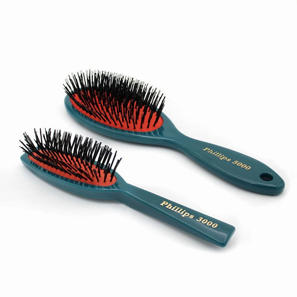 Phillips Brush 3000   5000 Cushion Hairbrush Combo Pack – Purse Sized   Full Sized Brushes, Teal Color with Flower Designs, Nylon Bristle Hair Brushes for Women