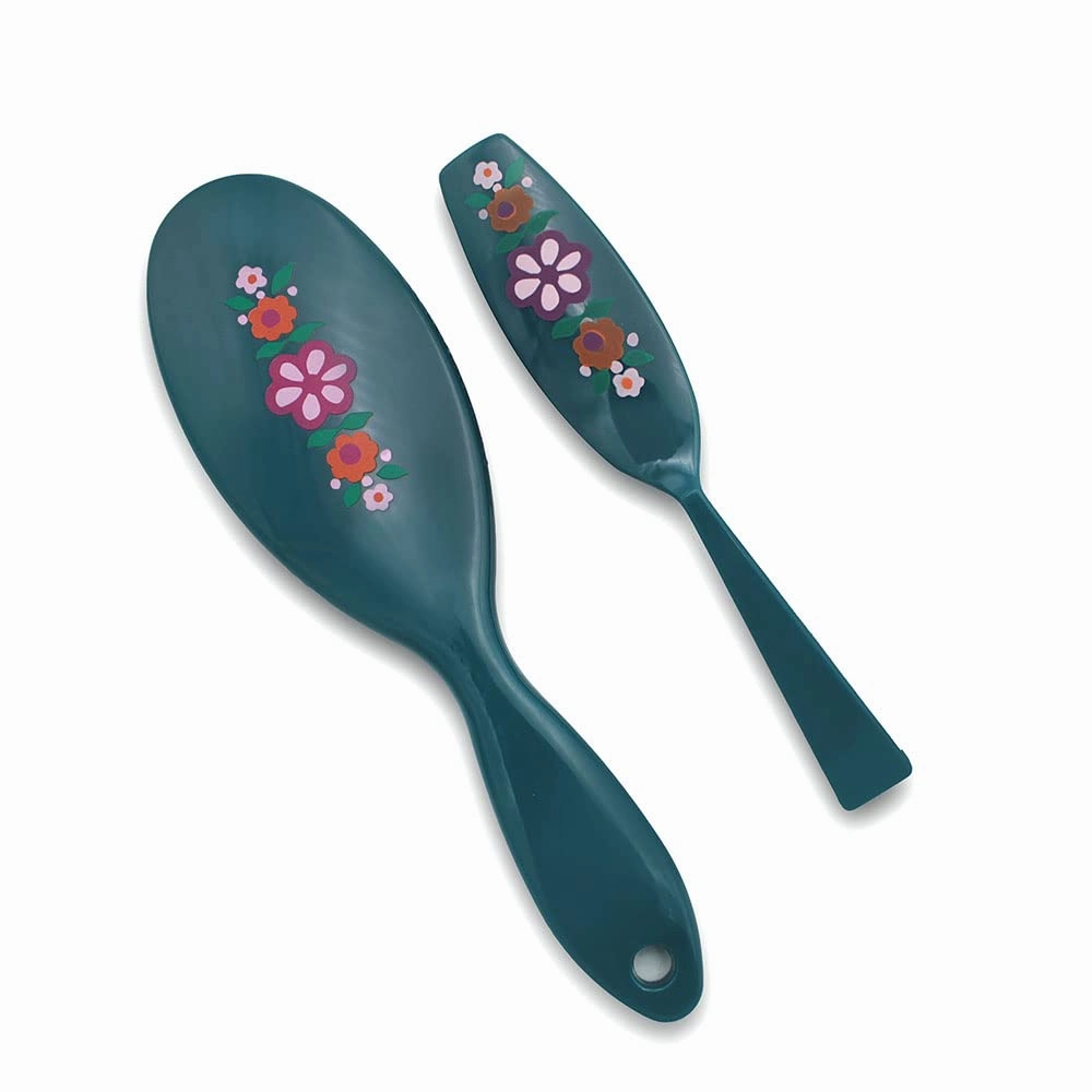 Phillips Brush 3000   5000 Cushion Hairbrush Combo Pack – Purse Sized   Full Sized Brushes, Teal Color with Flower Designs, Nylon Bristle Hair Brushes for Women