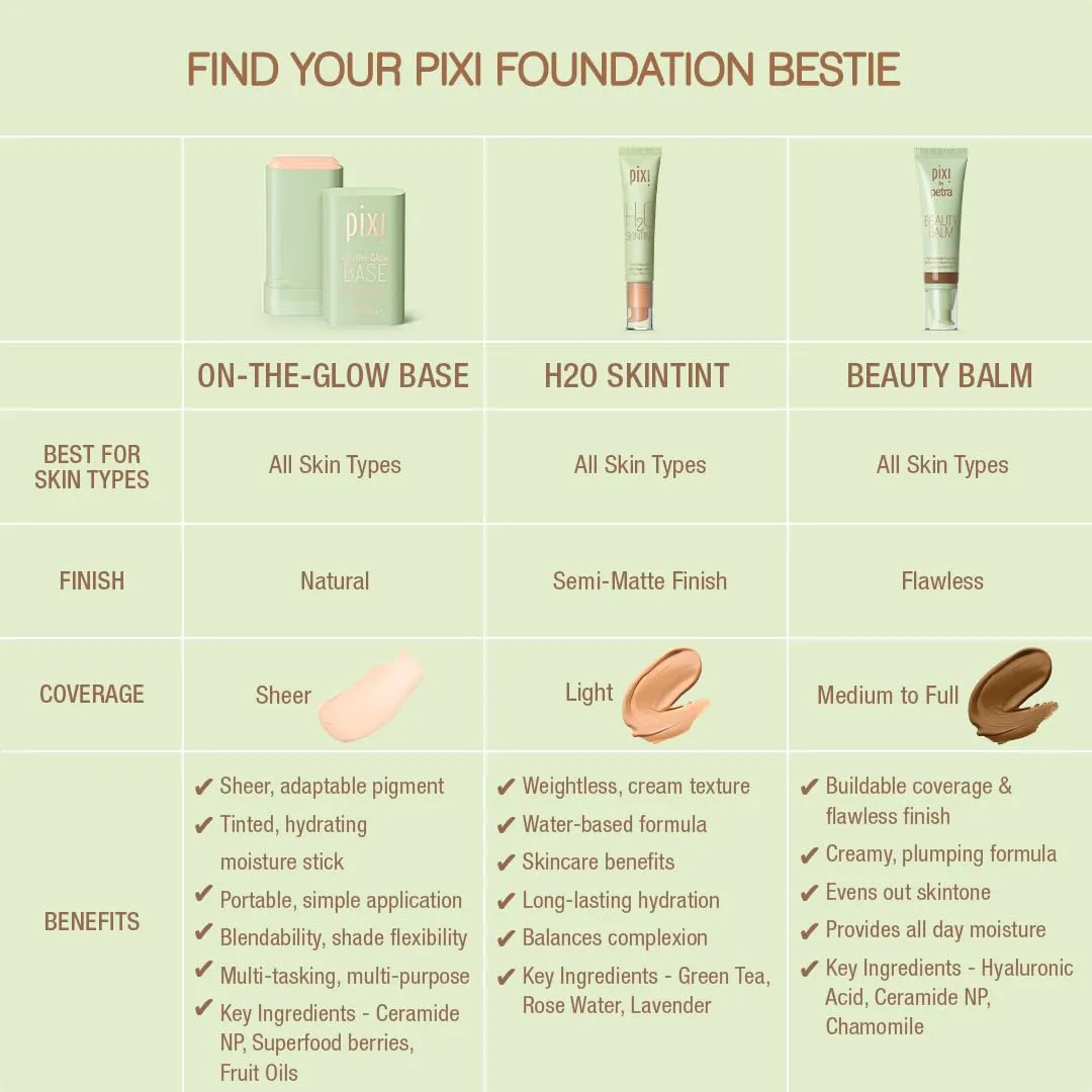 Pixi Beauty On-the-Glow Base| Tinted Moisturizer Foundation Stick | Porcelain: Very fair, cool shade| 0.6 oz / 19g