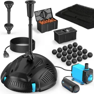 POPOSOAP Pond Filter with Pump Fountain Kits Built-in UV Clarifier, 660GPH/40W Pond Filters for Outdoor Ponds Clearing, Garden Fish Tank, Aquarium, and Add Water Features