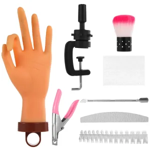 Practice Hand for Acrylic Nails, Nail Practice Hands Training Kits with Clamp Holder, Silicone Hand with 240 Pcs Nails Tips for Nail Practice, Mannequin Training Hands for Beginners