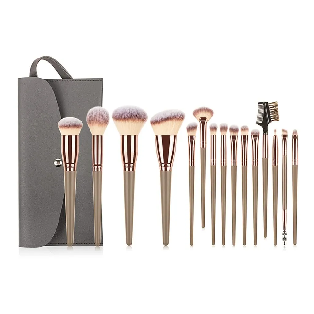 Professional 15Pcs Makeup Brushes with Bag for Powder Eyeshadow Eyebrow Foundation Lip Blush Blending Cosmetic Tools