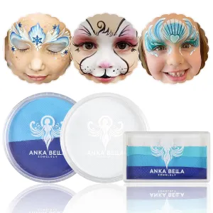 Professional Washable Face Paint(32gm),Water Based Face Painting Kit,Easy to Clean,Gift for Birthday Parties/Halloween/Carnival(Blue Rainbow set)