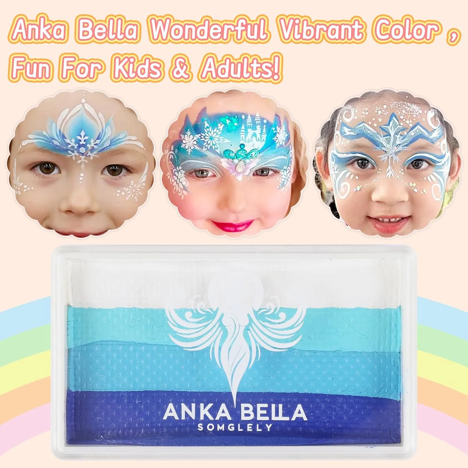 Professional Washable Face Paint(32gm),Water Based Face Painting Kit,Easy to Clean,Gift for Birthday Parties/Halloween/Carnival(Blue Rainbow set)