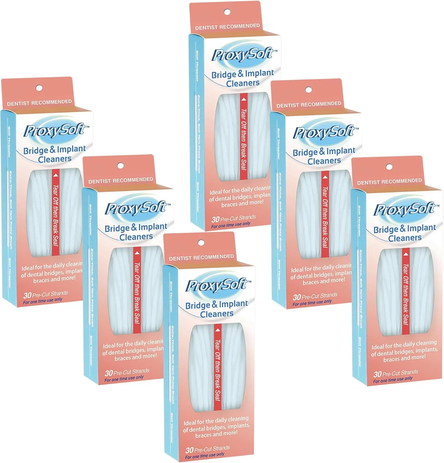 Proxysoft Dental Floss for Bridges and Implants 6 Packs - Floss Threaders for Bridges, Dental Implants, Braces with Extra-Thick Proxy Brush for Optimal Oral Hygiene -Teeth Bridge and Implant Cleaners