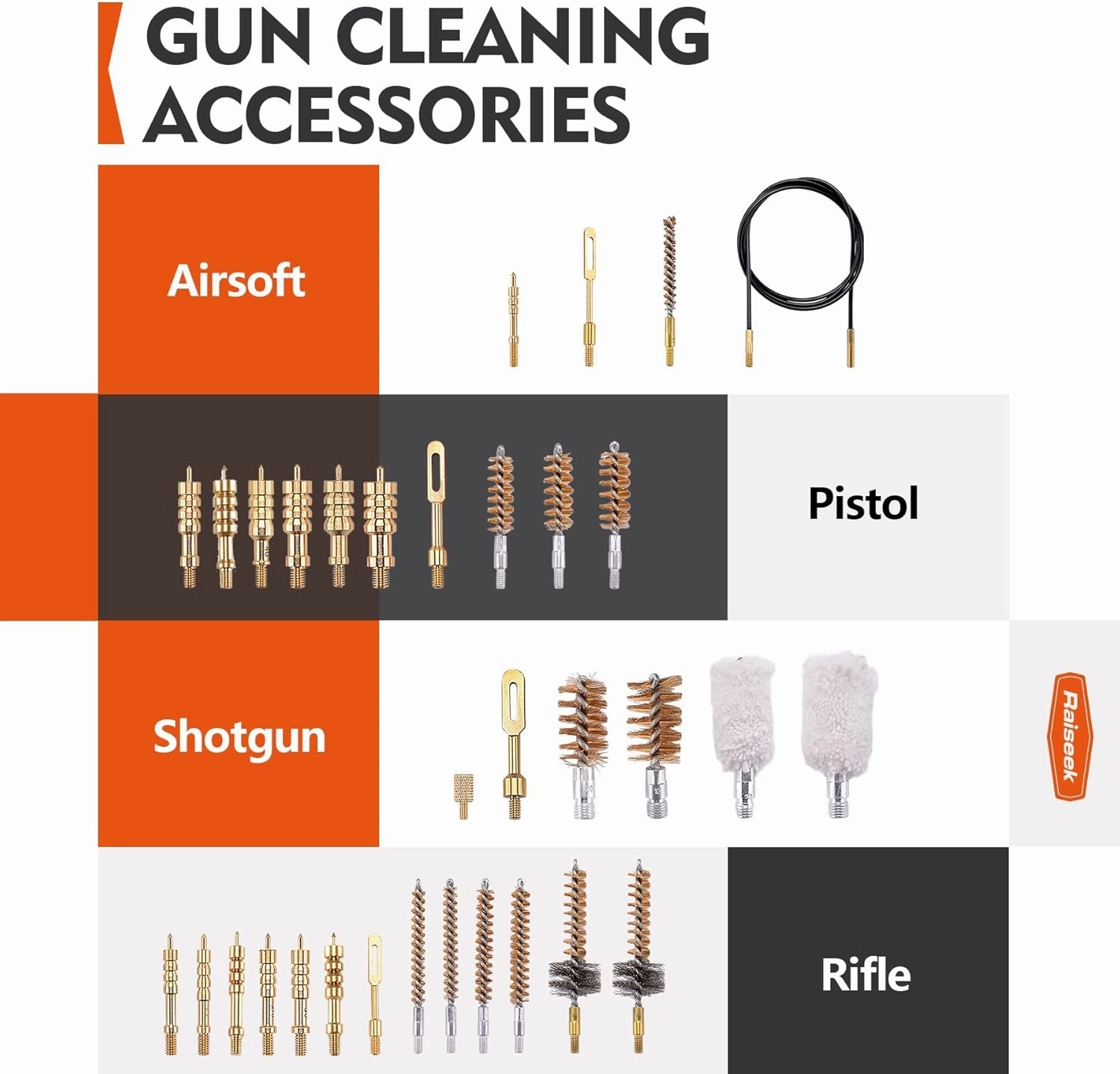 Raiseek Gun Cleaning Kit Rifle Pistol Shotgun Universal Cleaning Kit for 20GA 12GA .45 .40 .357/.380/.38/9MM .338 .325/8mm .30/7.62MM .270 .250 .243 .22 .17 All Calibers
