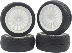 Rc Wheel Rim Tire for Buggy for Tamiya for Toys 144001 for HSP 94107 Car 1:10 4WD 4pcs 1/10 for Buggy On-Road Tires Tyre Nylon Wheel(White)