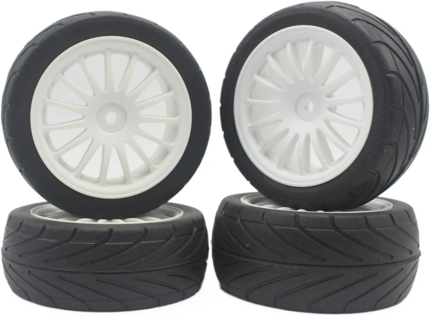 Rc Wheel Rim Tire for Buggy for Tamiya for Toys 144001 for HSP 94107 Car 1:10 4WD 4pcs 1/10 for Buggy On-Road Tires Tyre Nylon Wheel(White)