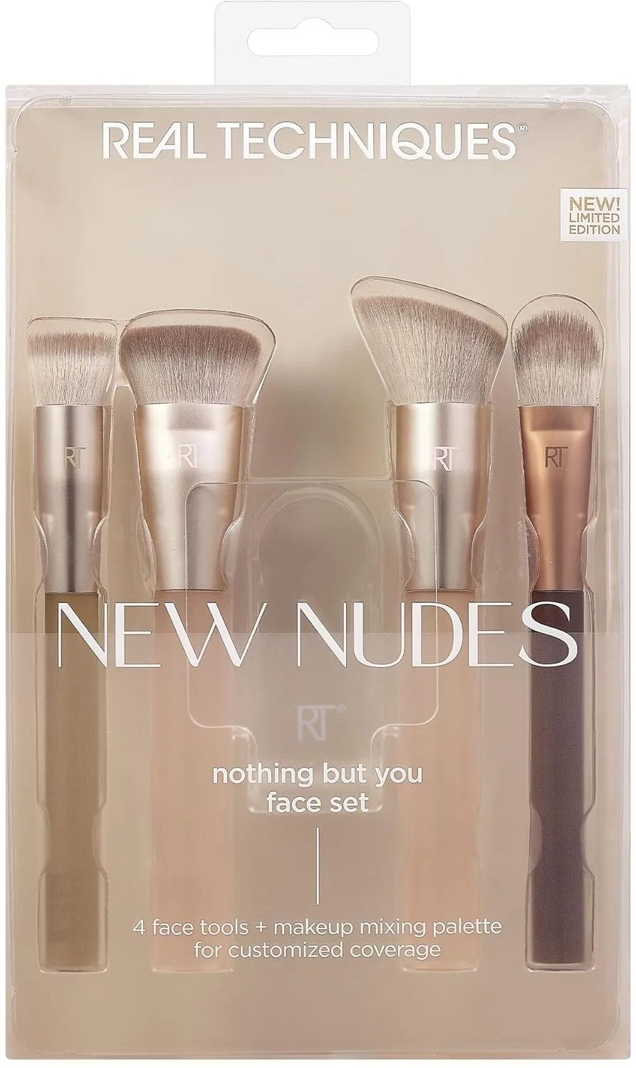Real Techniques New Nudes Nothing But You Face Set - 5 Piece Makeup Brush Set - Synthetic Bristles - Beige