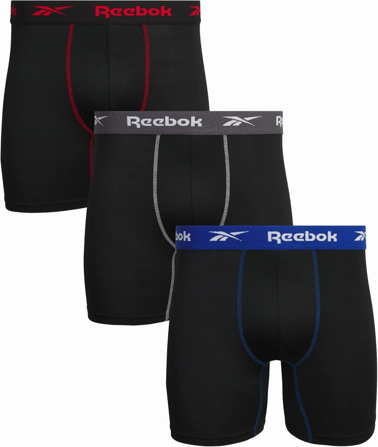Reebok Mens Boxer Briefs - 3 Pack Stretch Moisture Wicking Mens Underwear with Contour Pouch Boxers for Men (Sizes: S-XL)