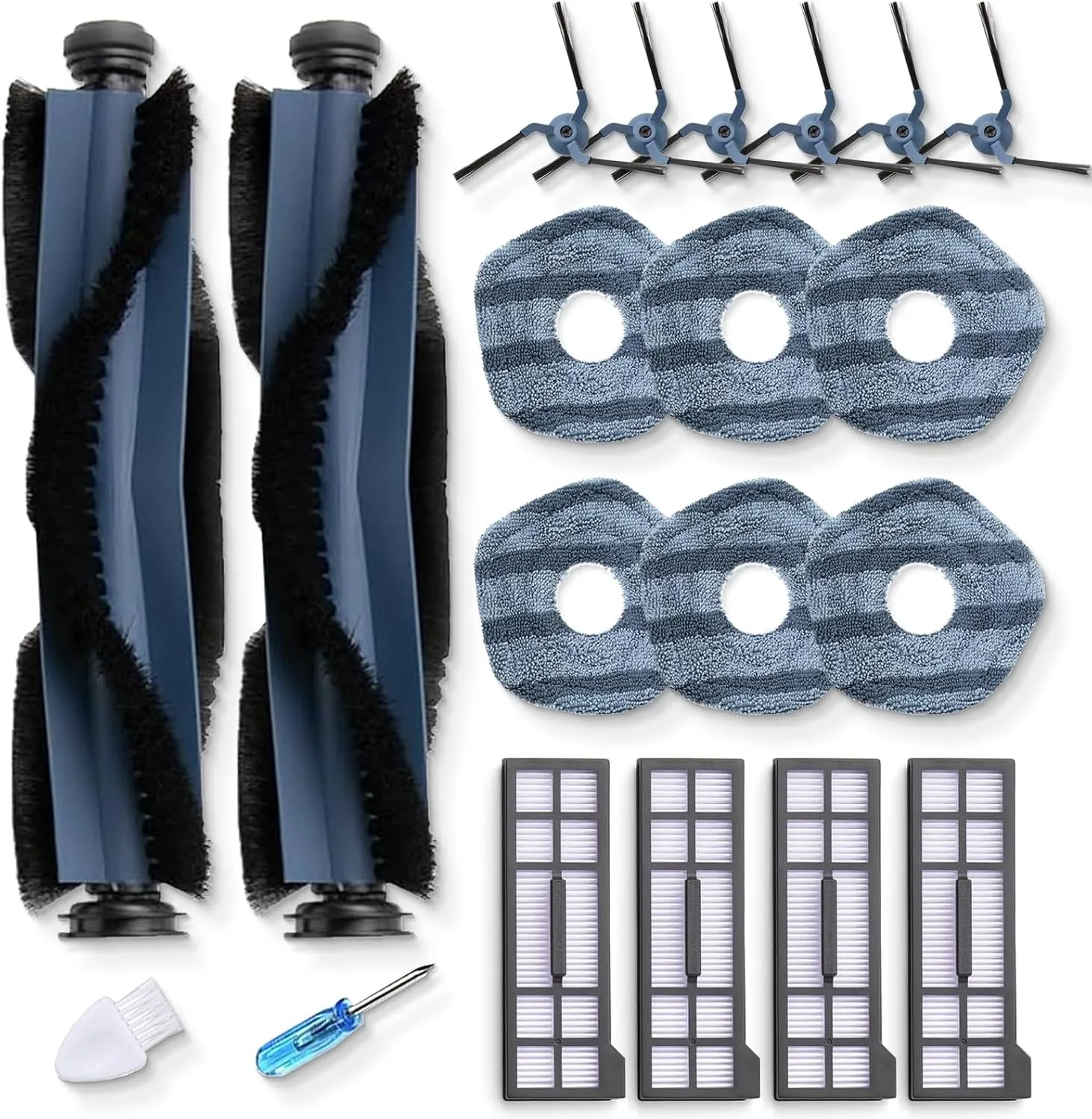 Replacement Parts Accessories Kit for Eufy X10 Pro Omni,6 Mop Pads Cloth, 2 Roller Main Brushes,4 Filters HEPA, 6 Side Brushes (18-Pack)