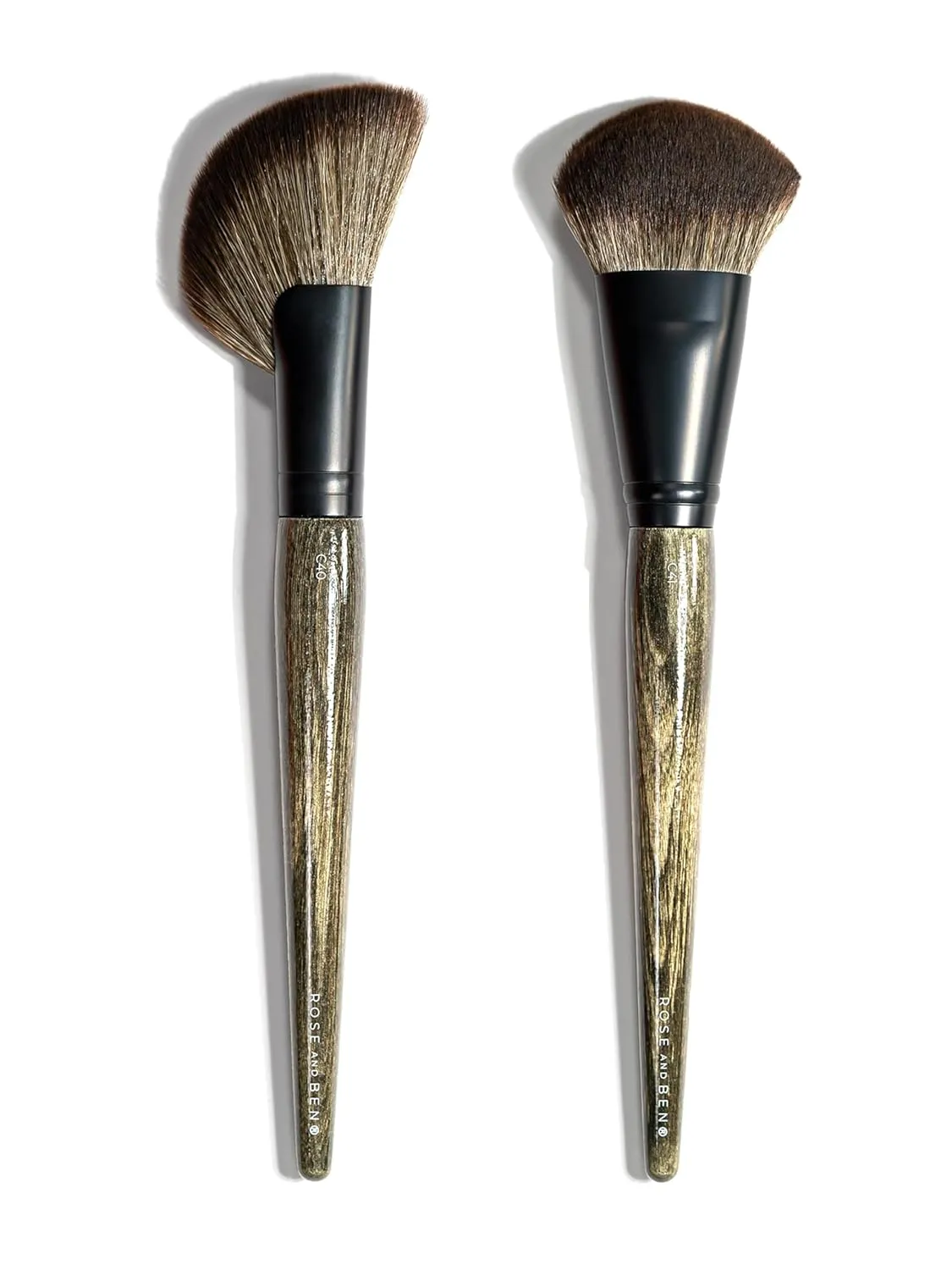 Rose and Ben Beauty C40 Bronzer Brush & C41 Blush Brush Bundle | Professional Brushes for Flawless Bronzer, Blush, Powder & Contour Application | Angled, Non-Shedding, Cruelty-Free