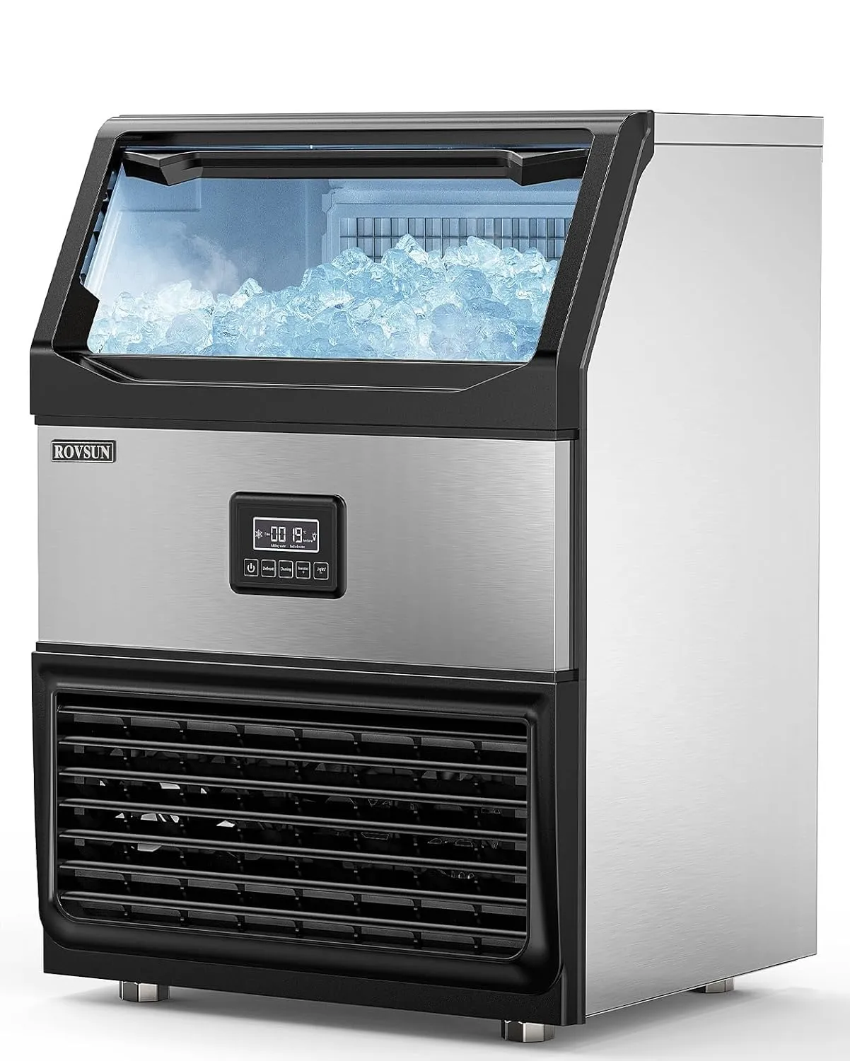 ROVSUN 440lbs/24h Commercial Ice Maker, Large Freestanding Ice Machine with 77lbs Storage Bin & LCD Control Panel for Restaurant Bar Cafe Home Office, Includes Connection Hoses & Scoop