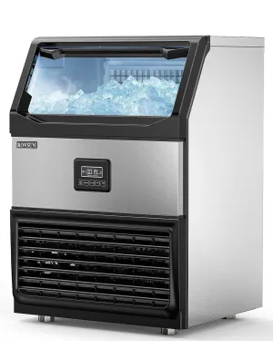 ROVSUN 440lbs/24h Commercial Ice Maker, Large Freestanding Ice Machine with 77lbs Storage Bin & LCD Control Panel for Restaurant Bar Cafe Home Office, Includes Connection Hoses & Scoop