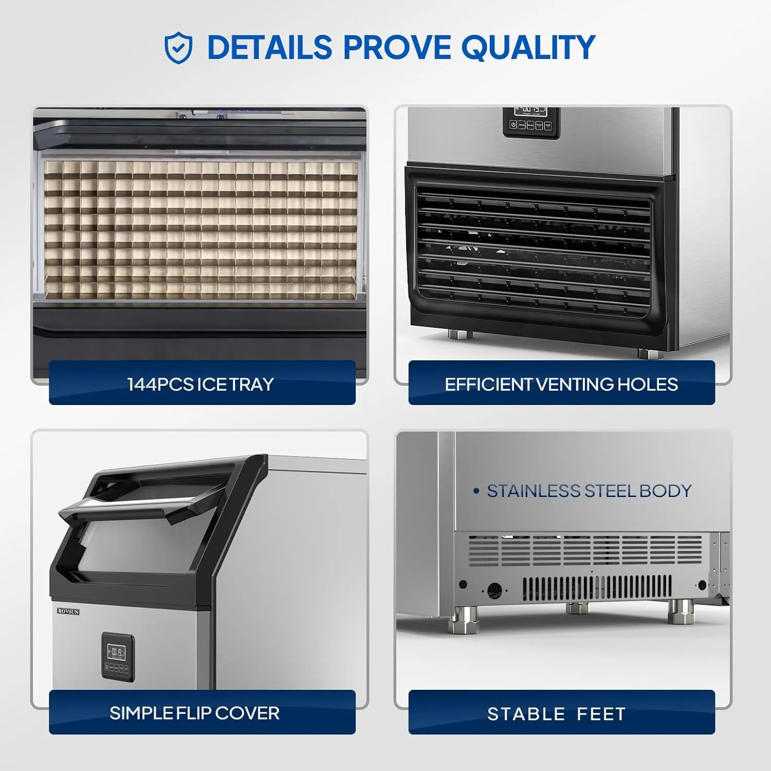 ROVSUN 440lbs/24h Commercial Ice Maker, Large Freestanding Ice Machine with 77lbs Storage Bin & LCD Control Panel for Restaurant Bar Cafe Home Office, Includes Connection Hoses & Scoop