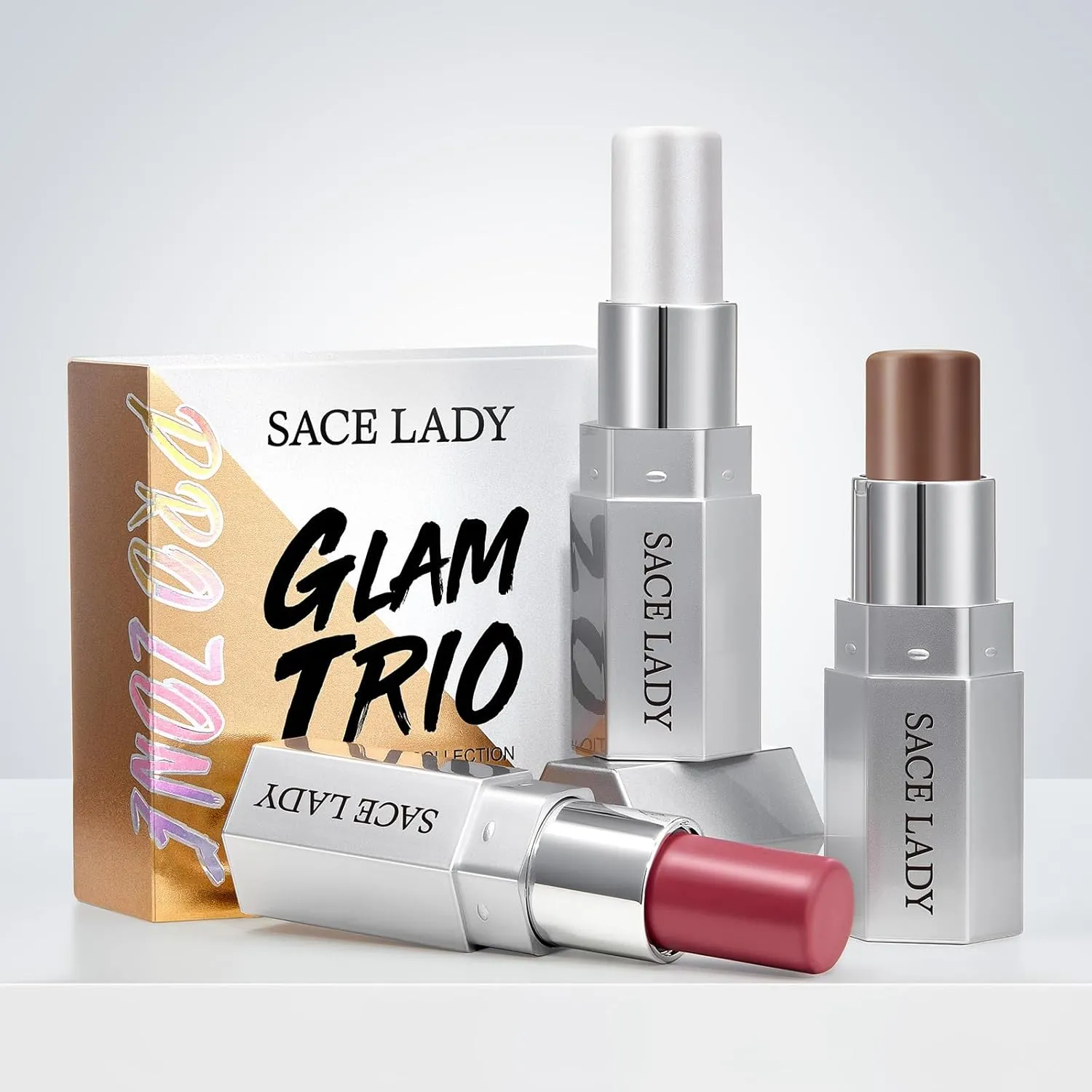 SACE LADY Face Sticks Trio, Cream Contour, Highlighter & Blush Makeup Sticks for Face, Easy to Blend & Long Lasting Natural Make Up for Cheek Eyes Lips (Golden Hour, 3pcs)