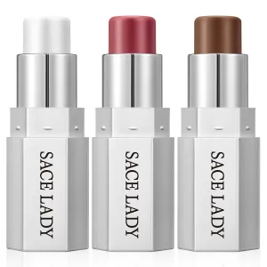 SACE LADY Face Sticks Trio, Cream Contour, Highlighter & Blush Makeup Sticks for Face, Easy to Blend & Long Lasting Natural Make Up for Cheek Eyes Lips (Twilight Shimmer, 3pcs)