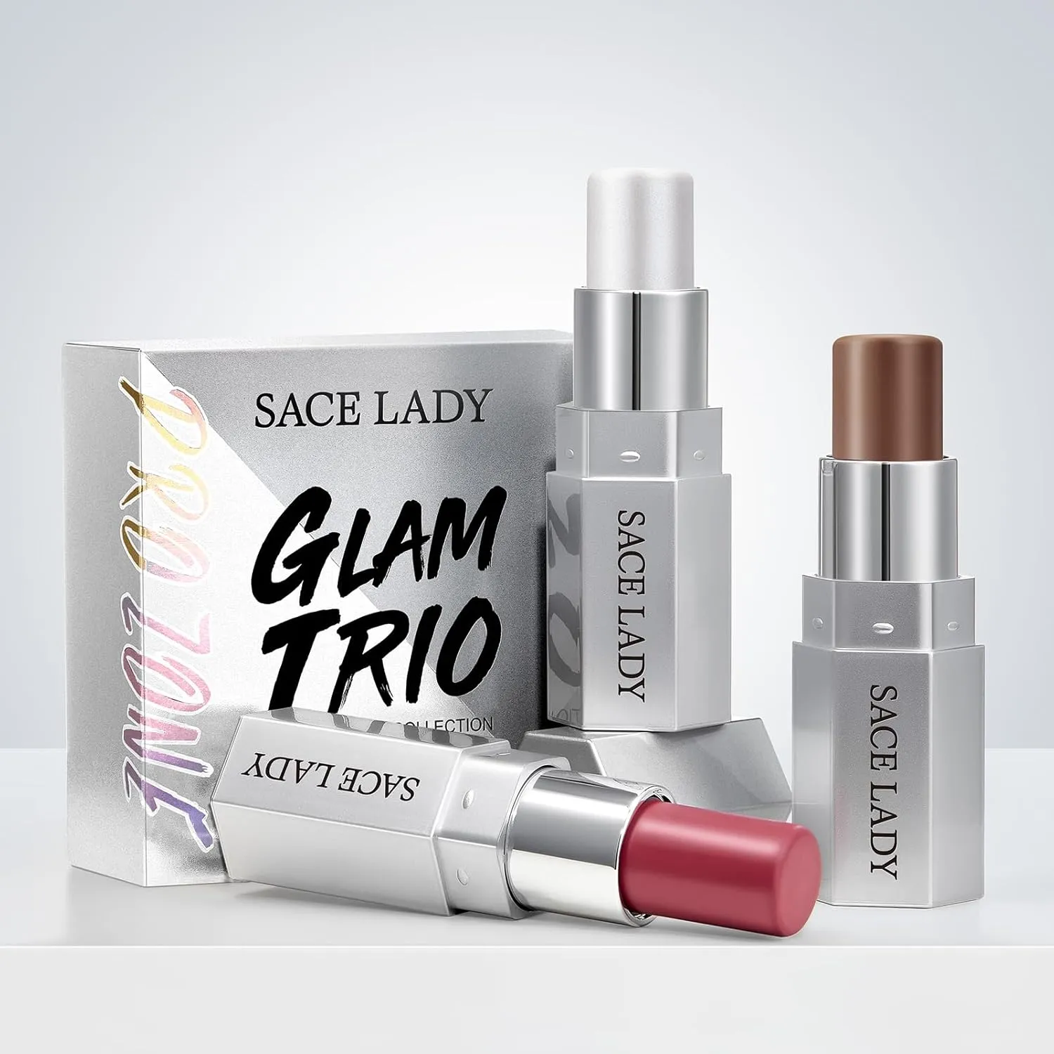 SACE LADY Face Sticks Trio, Cream Contour, Highlighter & Blush Makeup Sticks for Face, Easy to Blend & Long Lasting Natural Make Up for Cheek Eyes Lips (Twilight Shimmer, 3pcs)