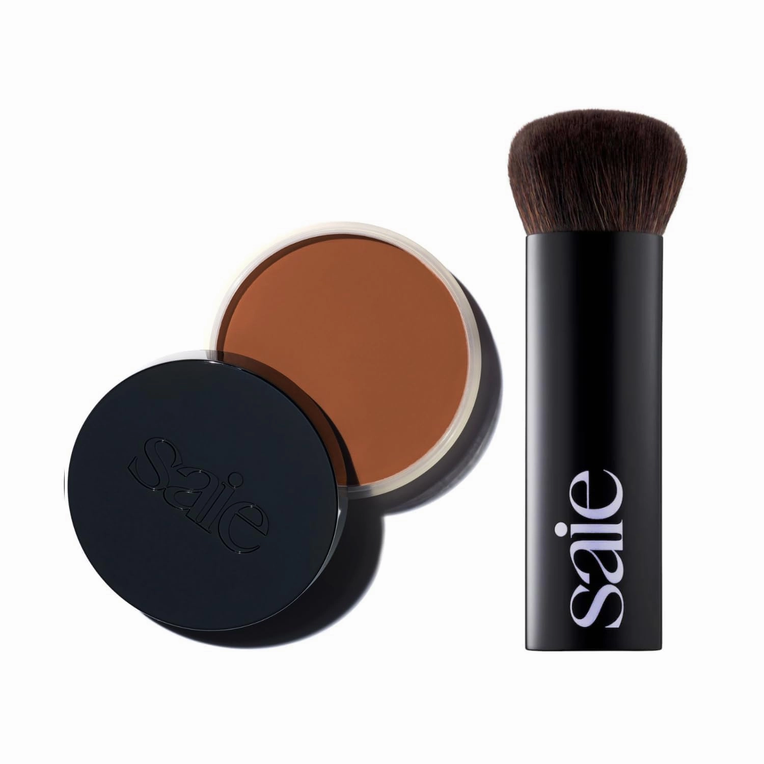 Saie Sun Melt Duo - The Big Brush - Soft, Multi-Use Liquid   Cream Makeup Brush With Synthetic Bristles Bundled With Sun Melt Bronzer in Tan Bronze - Buildable Cream Contour with Velvet Finish (1 oz)
