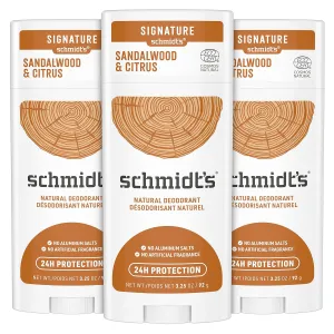Schmidt's Aluminum Free Natural Deodorant for Women and Men, Sandalwood & Citrus with 24 Hour Odor Protection, Certified Natural, Vegan, Cruelty Free 3.25 oz, 3 pack