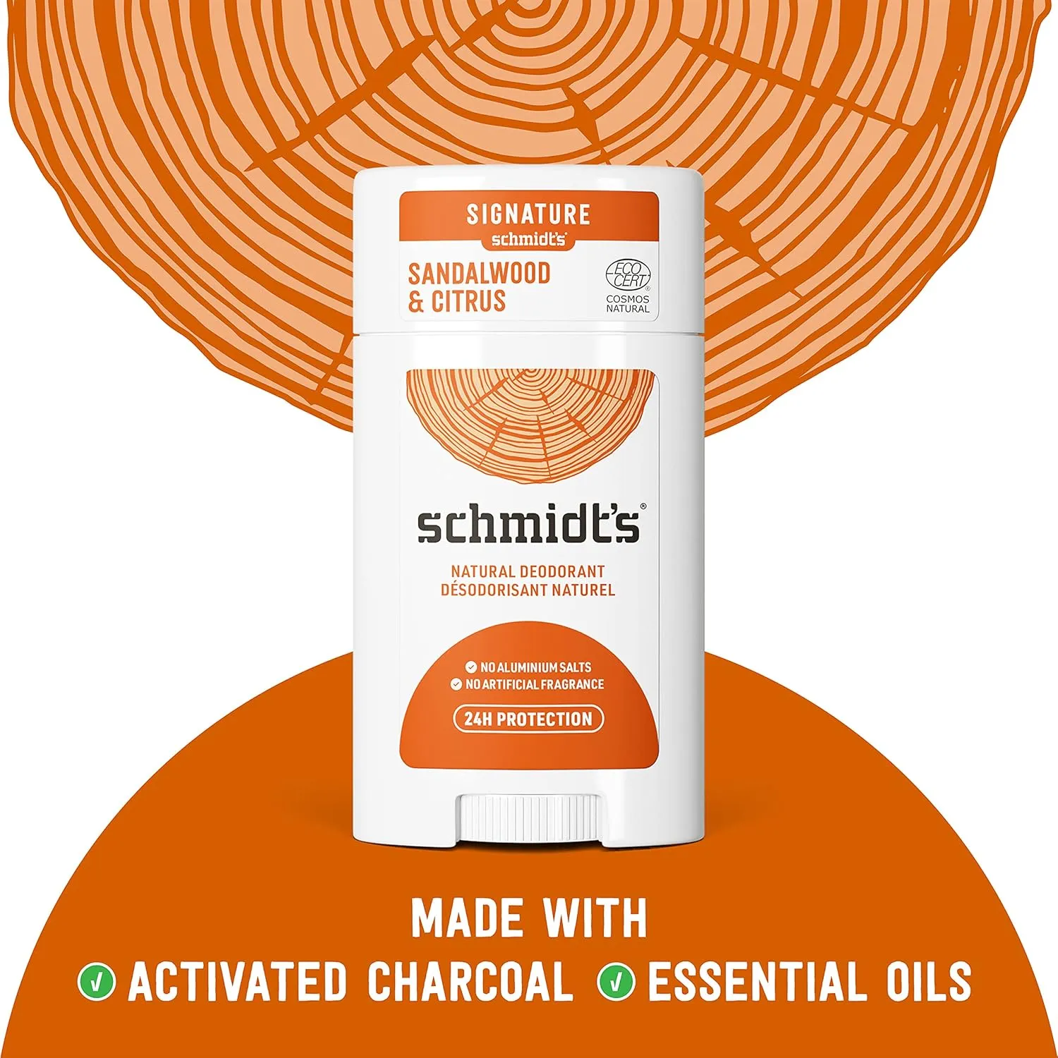 Schmidt's Aluminum Free Natural Deodorant for Women and Men, Sandalwood & Citrus with 24 Hour Odor Protection, Certified Natural, Vegan, Cruelty Free 3.25 oz, 3 pack