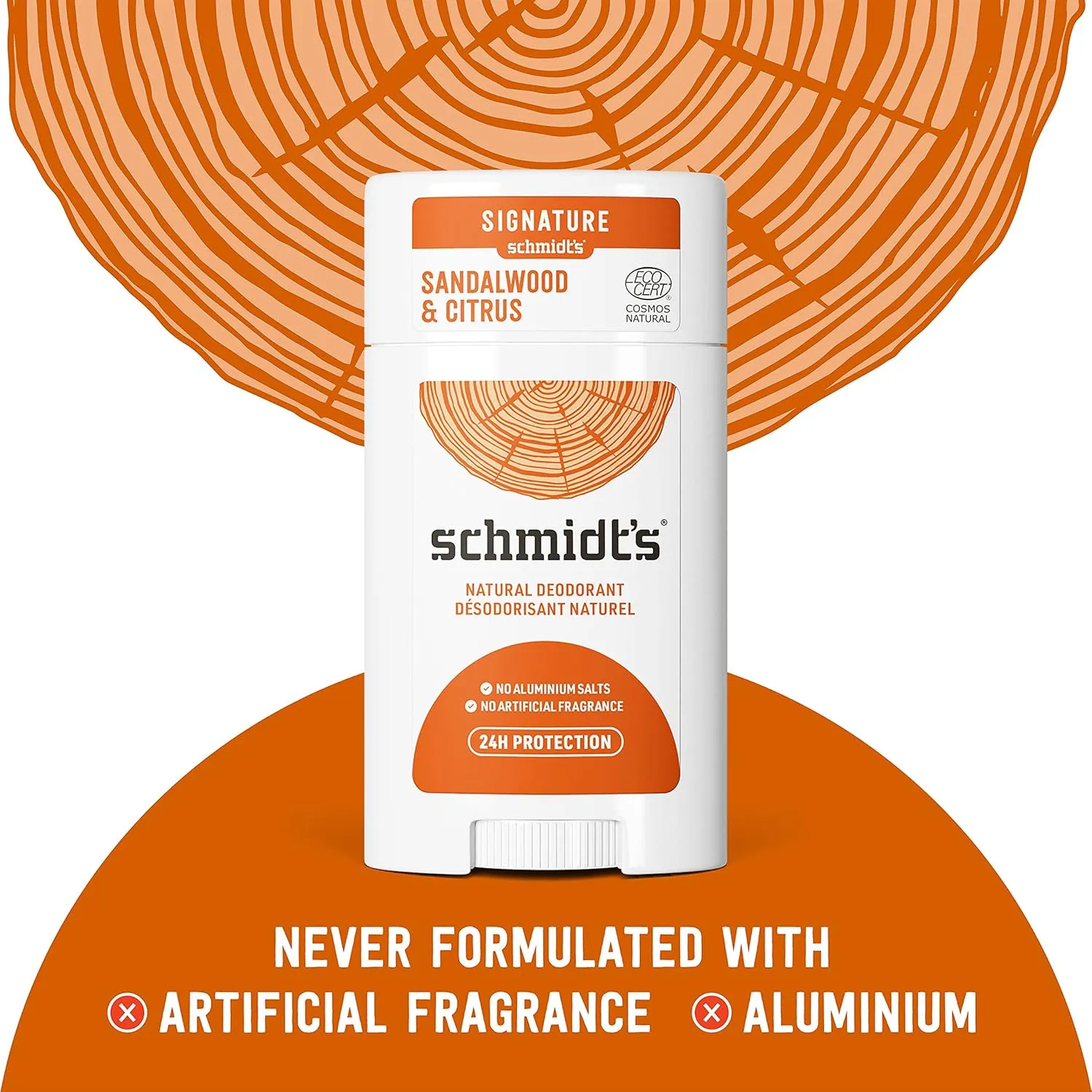 Schmidt's Aluminum Free Natural Deodorant for Women and Men, Sandalwood & Citrus with 24 Hour Odor Protection, Certified Natural, Vegan, Cruelty Free 3.25 oz, 3 pack
