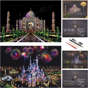 Scratch Rainbow Painting Art Paper Scratch Art for Kids & Adults DIY Gifts&Arts Craft Kits with 4 Tools 16''x11''