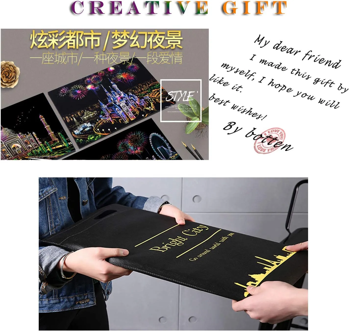 Scratch Rainbow Painting Art Paper Scratch Art for Kids & Adults DIY Gifts&Arts Craft Kits with 4 Tools 16''x11''