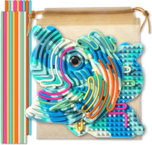 Sensory Activity Board ，Silicone Fidget Toy for Calming, Quiet Sensory Toys for Kids 3  & Adults, Stress/Anxiety/ADHD & Autism Calming Toy , Includes Travel Bag & 18 Strings（Blue-White，Rabbit）
