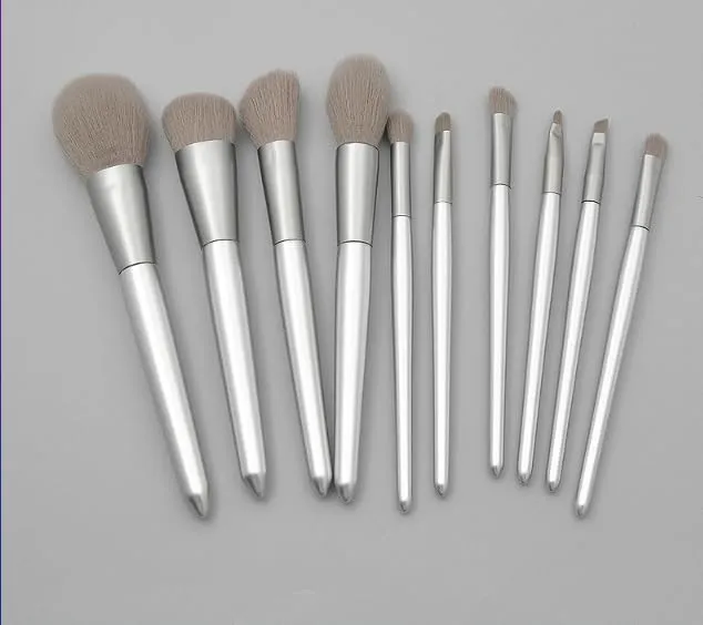 set makeup conical 10pcs brush wooden mouthpiece silver and handle handle Brush Makeup Kits for Beginners (Silver, One Size)