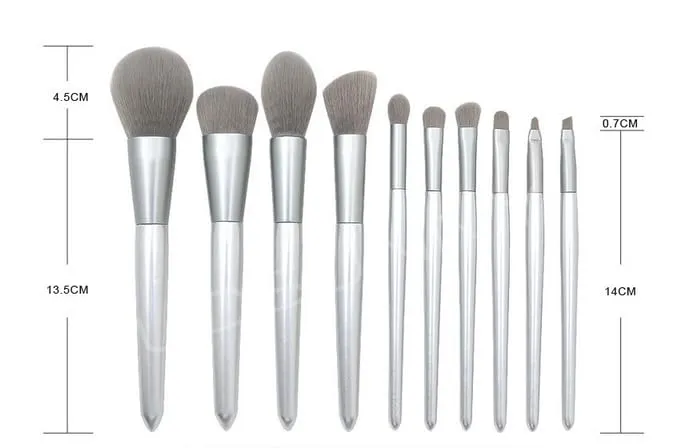 set makeup conical 10pcs brush wooden mouthpiece silver and handle handle Brush Makeup Kits for Beginners (Silver, One Size)