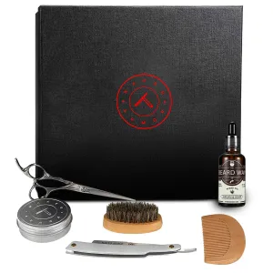 Shavette Straight Razor Kit - Kit with Shavette Straight Razor, Hemp Pre-Shave Oil, Stainless Steel Scissors, Skin & Aftershave Balm, Bamboo Beard & Mustache Comb & Brush, Grooming Care Kit for Men