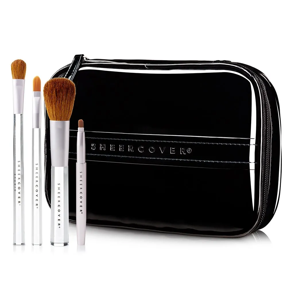 Sheer Cover Studio Ultimate Brush Kit Foundation, Lip, Concealer & Contour Brushes FREE Case 5 Pieces