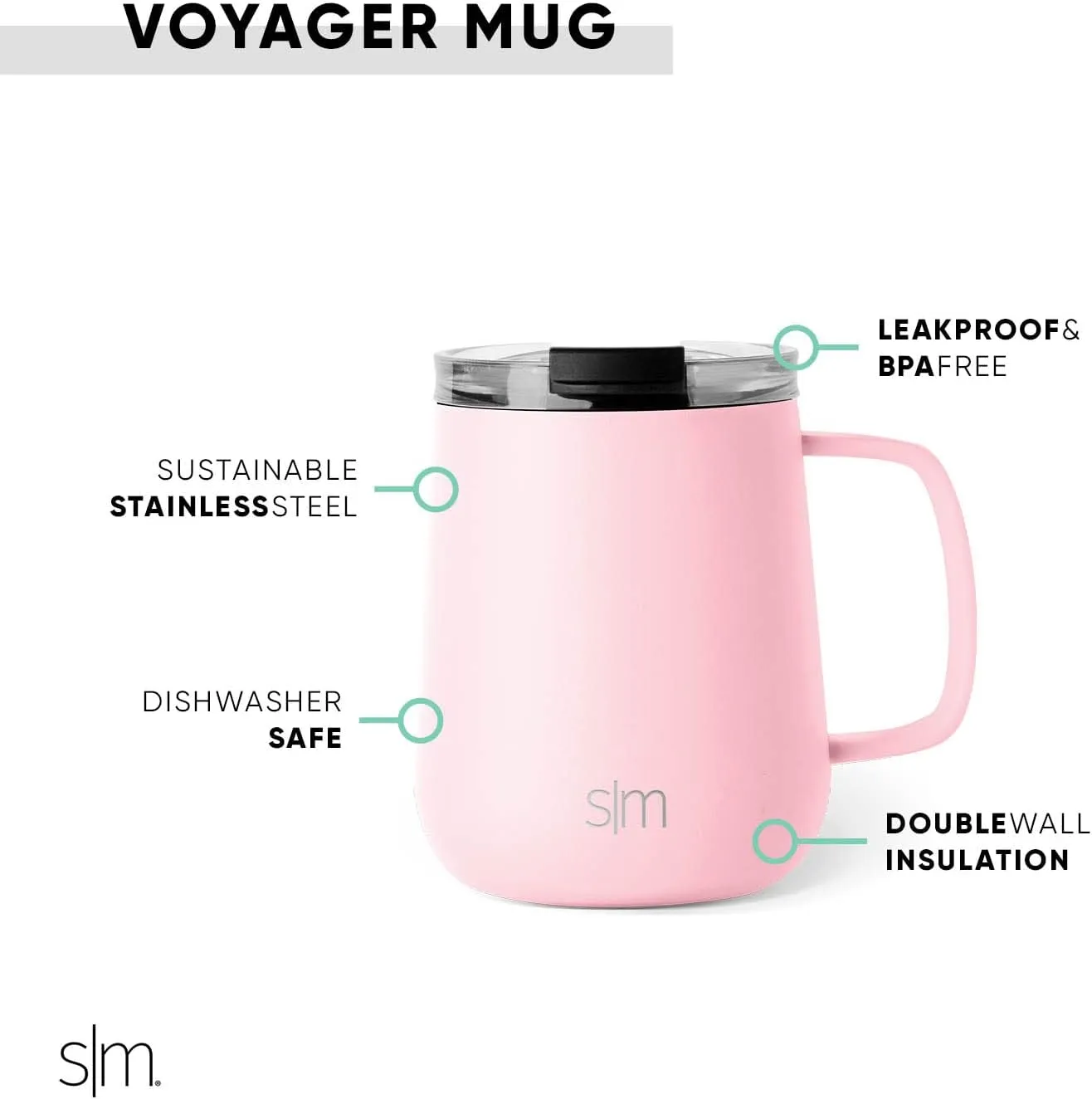 Simple Modern Travel Coffee Mug with Lid and Handle | Reusable Insulated Stainless Steel Coffee Tumbler Tea Cup | Gifts for Women Men Him Her | Voyager Collection | 12oz | Blush